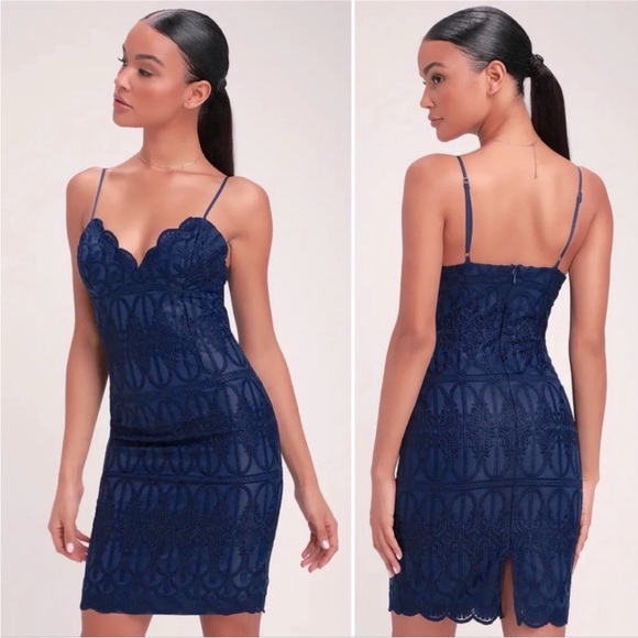 Lulus Dresses & Skirts - Lulus Malena Navy Blue Lace Mini Dres